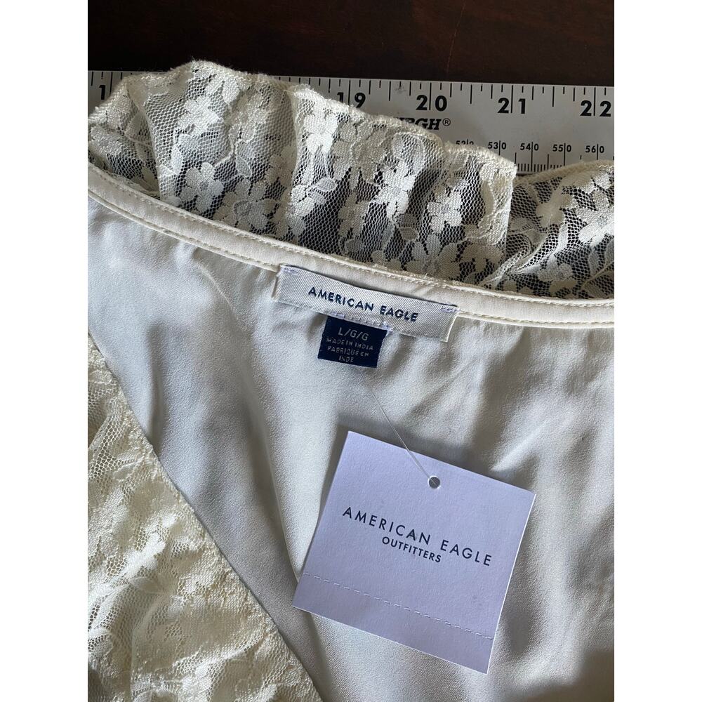 NWT American Eagle Lace V-Neck Victorian Regency Cropped Long Sleeve Blouse L - Picture 4 of 9